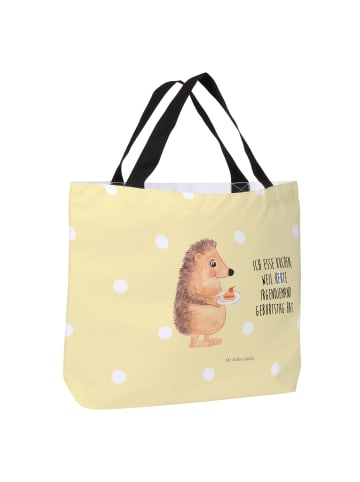 Mr. & Mrs. Panda Strandtasche Igel Kuchenstück mit Spruch in Gelb Pastell