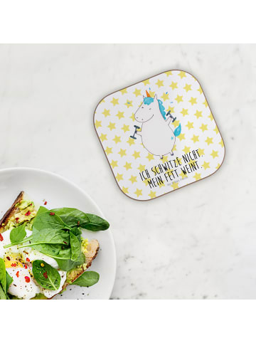 Mr. & Mrs. Panda Holzuntersetzer Einhorn Fitness mit Spruch in Weiß