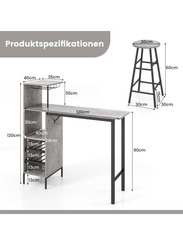 COSTWAY Bartisch mit Barhocker Set in Grau