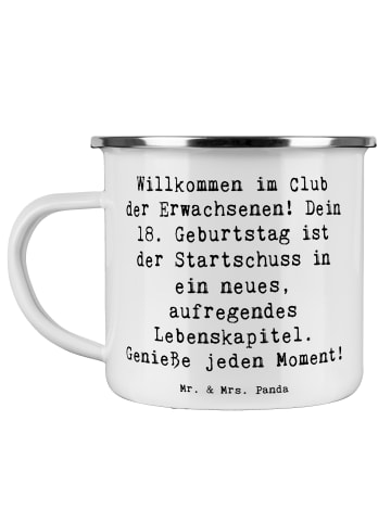 Mr. & Mrs. Panda Emaille Tasse Spruch 18. Geburtstag Start mit S... in Weiß