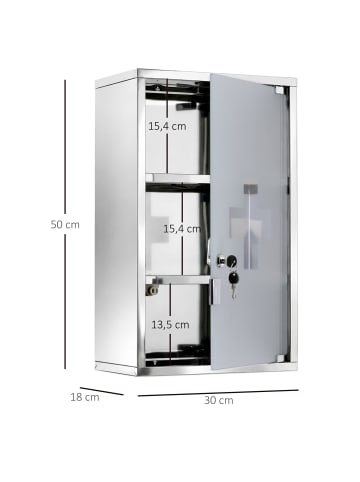 HOMCOM Medizinschrank in Silber 30L x 18B x 50H cm