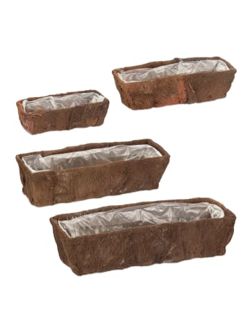 relaxdays 4 x Blumenkasten in Natur