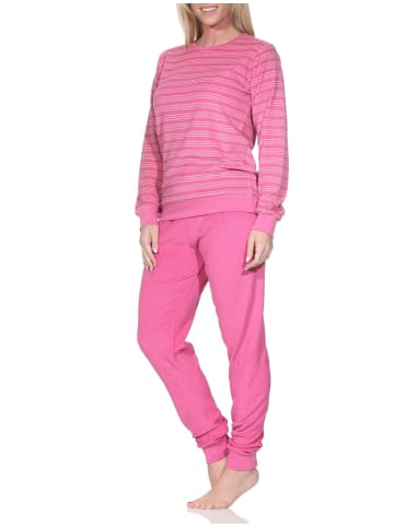 NORMANN Frottee Schlafanzug langarm Bündchen Streifenoptik in rosa