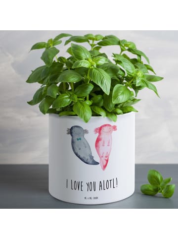 Mr. & Mrs. Panda Blumentopf Axolotl Liebe mit Spruch in Weiß