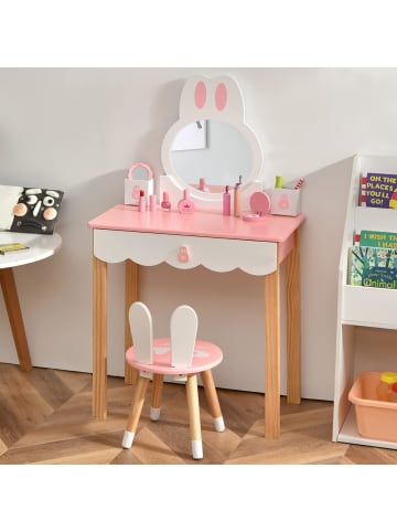 COSTWAY Kinder Schminktisch mit Hocker in Rosa