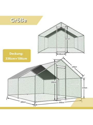 ABRIHOME Freilaufgehege in Grau 3x4x2 m mit Sicherheitsschloss Wasserdicht für Kleintiere