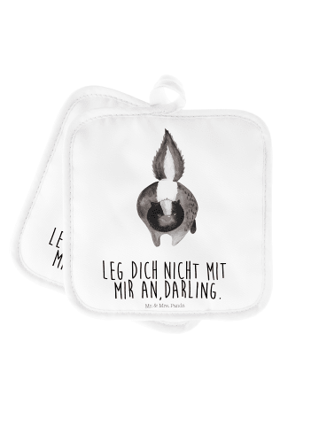 Mr. & Mrs. Panda 2er Set Topflappen  Stinktier Angriff mit Spruch in Weiß