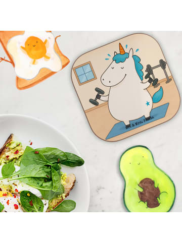 Mr. & Mrs. Panda Bierdeckel Einhorn Fitness Design ohne Spruch in Weiß