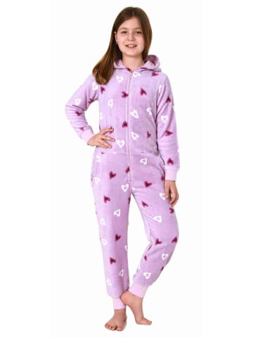 NORMANN Jumpsuit Overall Schlafanzug Pyjama langarm Herz - 70278 in flieder