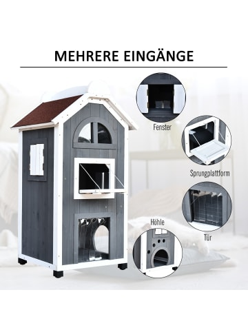 Pawhut Katzenhaus Grau Tannenholz