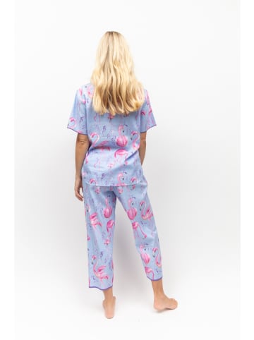 Cyberjammies Zoey Flamingo Pyjama Top in light blue melange