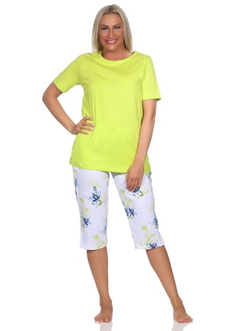 NORMANN Schlafanzug kurzarm Pyjama floraler Print Jersey in grün