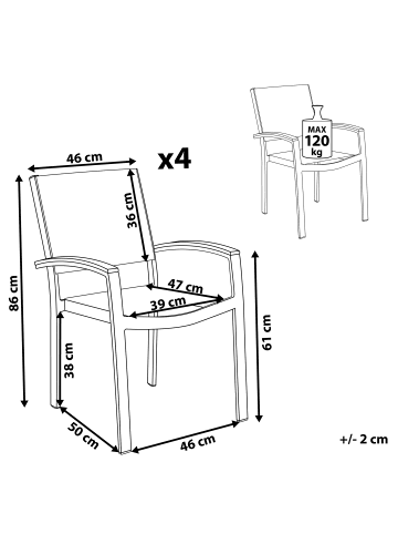 Beliani 4er-Set Esszimmerstuhl PERETA in Grau/Weiß