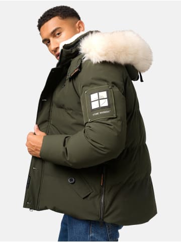 STONE HARBOUR Winterjacke Halvaar in Olive mit weißem Fell