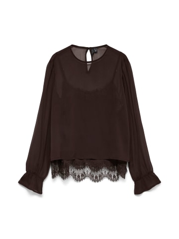 Vero Moda Lange Bluse mit Spitzendetail in Chocolate Torte