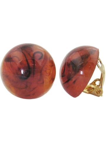 Gallay Clip Ohrring 18mm braun-marmoriert glänzend Kunststoff-Bouton in braun