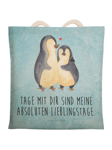 Mr. & Mrs. Panda Tasche Pinguin umarmen mit Spruch in Eisblau