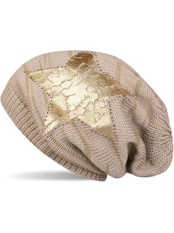 styleBREAKER Feinstrick Beanie Mütze in Beige / Gold