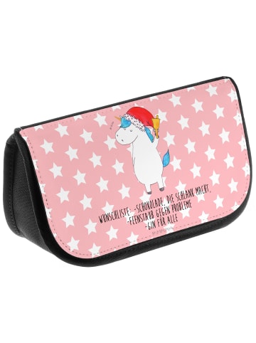 Mr. & Mrs. Panda Kosmetiktasche Einhorn Weihnachtsmann mit Spruch in Rot Pastell