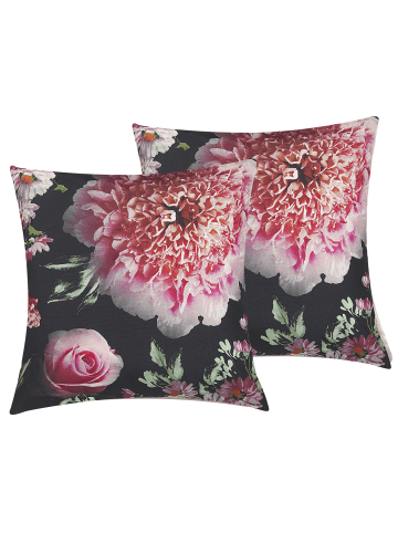 Beliani 2er-Set Dekokissen HEDERA in Schwarz/Weiß/Grün