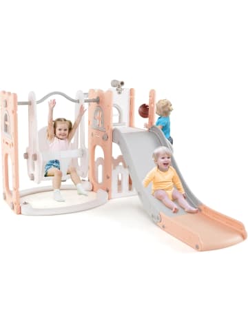 COSTWAY Kinder Rutsche mit Klettergerüst & Schaukel in Rosa