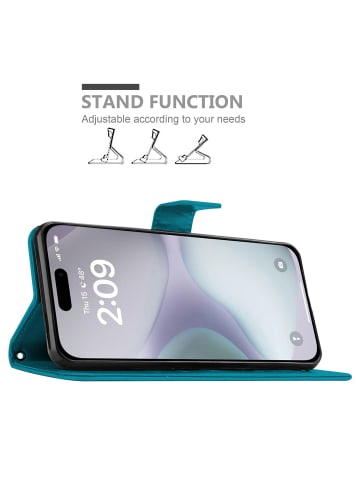 cadorabo Hülle für Apple iPhone 16 Blumen Design in Floral Blau