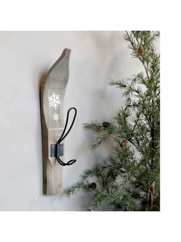 Chic Antique Wandhaken Vintage SKI mit Schneeflocke Holz mit Metall Haken 35 cm