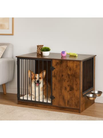 relaxdays Hundekäfig in Braun/ Schwarz - (B)102 x (H)65,5 x (T)60 cm