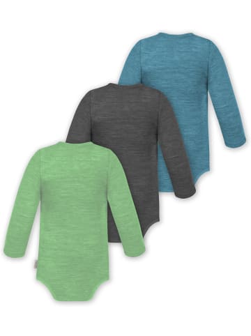 Normani Outdoor Sports 3er Pack Baby Merino Body Langarm Auckland in Blau/Anthrazit/Grün