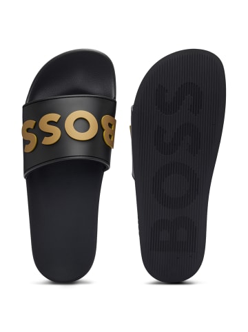 BOSS Badesandale in Schwarz/Gold