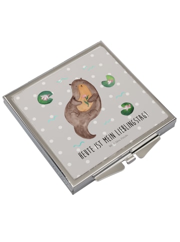 Mr. & Mrs. Panda Handspiegel Otter Seerose mit Spruch in Grau Pastell