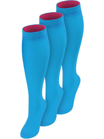 normani 3 Paar Kniestrümpfe mit farbig abgesetztem Bund Bi-Color in Türkis/Beere