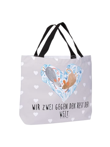 Mr. & Mrs. Panda Tasche Mäuse Herz mit Spruch in Grau Pastell