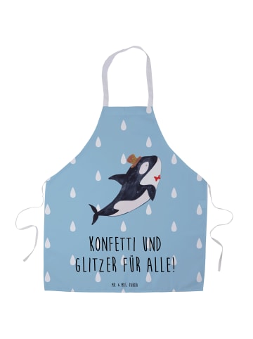 Mr. & Mrs. Panda Schürze Orca Zylinder mit Spruch in Blau Pastell