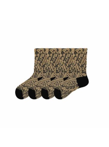 MUNADUNA 4er-Pack Vintage-Socken mit 3D-Relief in Khaki