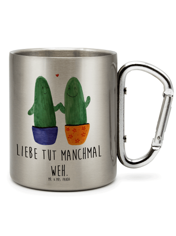 Mr. & Mrs. Panda Edelstahl Trinkbecher Kaktus Liebe mit Spruch in Silber