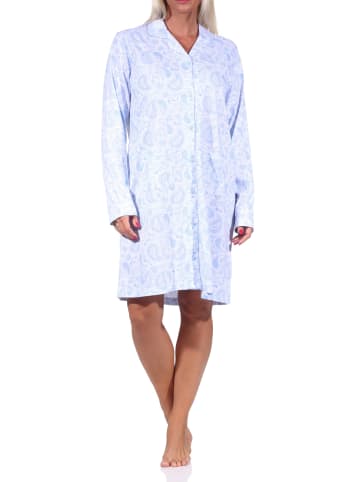 NORMANN Nachthemd langarm zum durchknöpfen Single Jersey - 69725 in hellblau