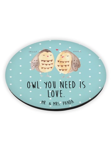 Mr. & Mrs. Panda Rund Magnet Eulen Liebe mit Spruch in Türkis Pastell