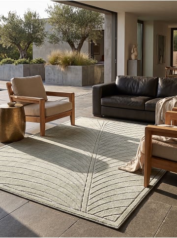 KADIMA DESIGN Outdoor-Teppich ENGADIN Blattmuster Kurzflor Wohnzimmer Veranda in Salbeigrün
