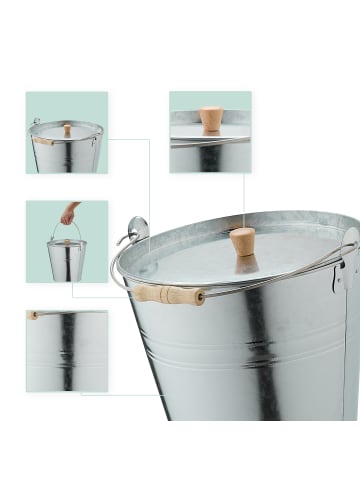 relaxdays Ascheeimer in Silber - 12,5 Liter