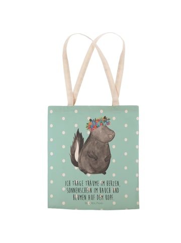 Mr. & Mrs. Panda Tote Bag Stinktier  mit Spruch in Türkis Pastell