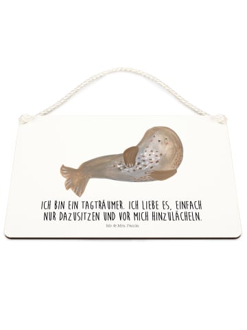 Mr. & Mrs. Panda Wandbild Holz Robbe Lachen mit Spruch in Weiß