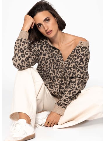 SASSYCLASSY Cardigan mit Leo-Muster in Beige