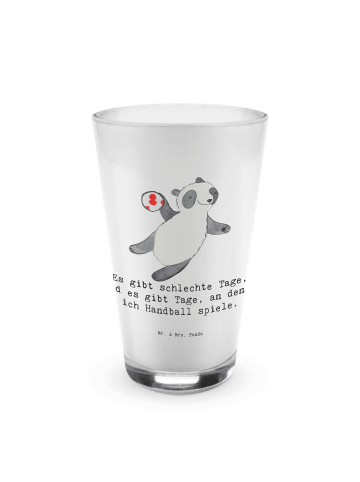 Mr. & Mrs. Panda Trinkglas Panda Handball spielen mit Spruch in Transparent