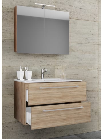 VCM  3-tlg. Waschplatz Waschtisch Badinos Schublade SP in Sonoma-Eiche (Sägerau)