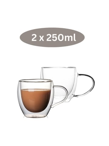 Cheffinger 2er Gläser Set Doppelwandige Gläser mit Henkel in Transparent