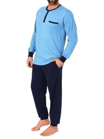 NORMANN langarm Pyjama Schlafanzug Bündchen und Knopfleiste am Hals - 68159 in blau