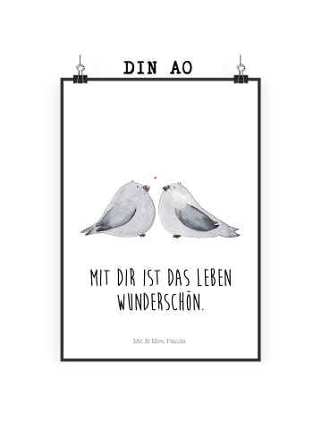 Mr. & Mrs. Panda Poster Turteltauben Liebe mit Spruch in Weiß