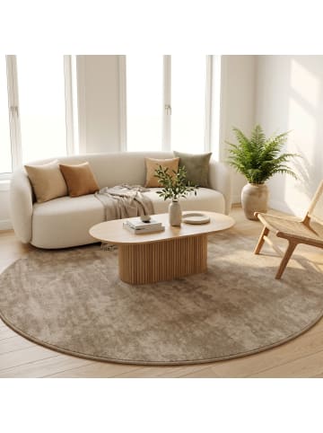 Hochflor-Teppich Melia Rund in taupe