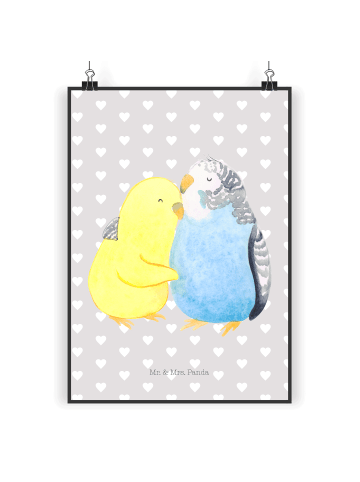 Mr. & Mrs. Panda Wandbild Wellensittich Liebe ohne Spruch in Grau Pastell